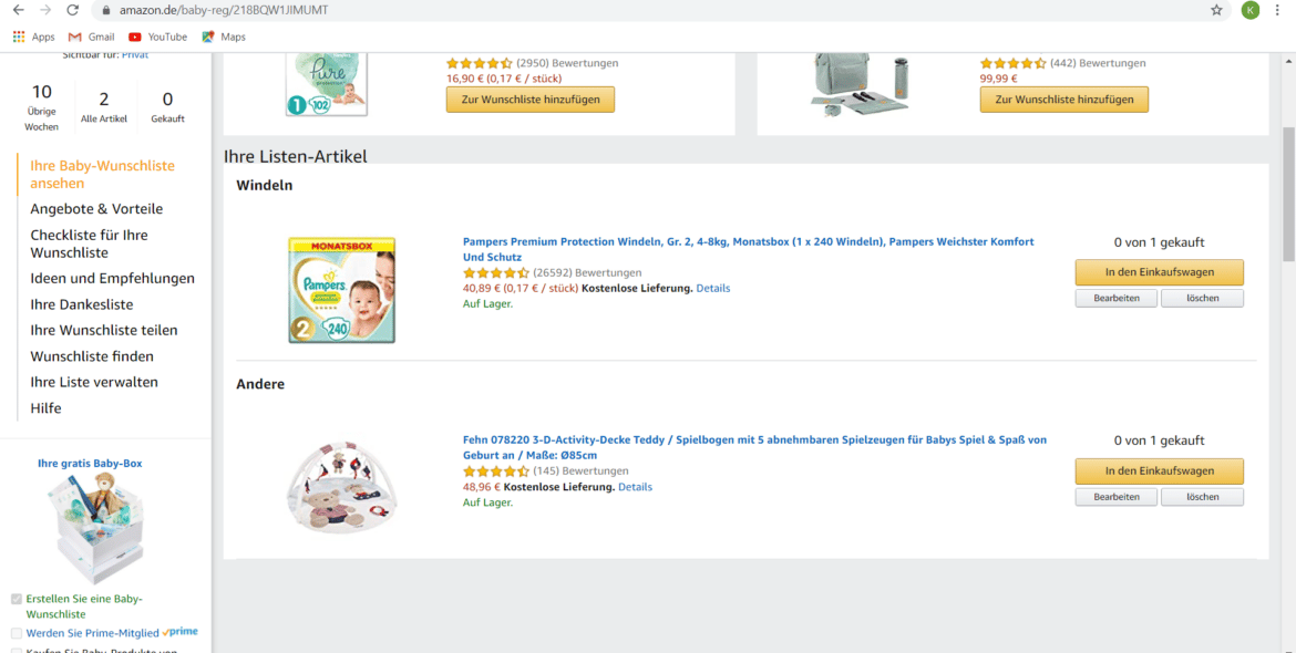 Amazon BabyWunschliste Sichere dir 15 und ein Geschenk